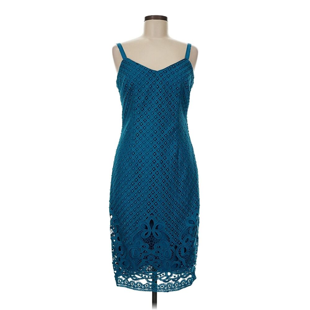 White House Black Market Teal Lace Sheath Cocktail Dress 10